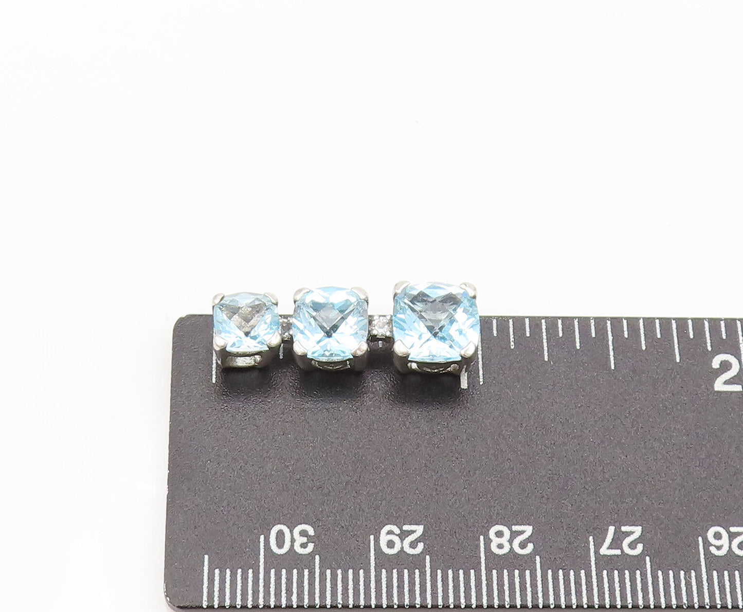 925 Sterling Silver  Vintage 3 Linked Faceted Blue Topaz Drop Pendant  PT22311
