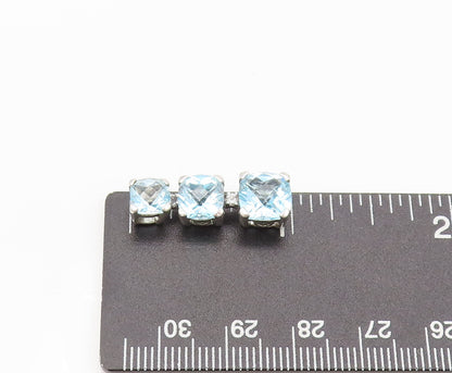 925 Sterling Silver  Vintage 3 Linked Faceted Blue Topaz Drop Pendant  PT22311