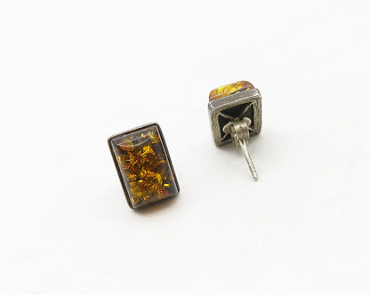 925 Sterling Silver  Vintage Cabochon Cut Amber Stud Earrings  EG9103