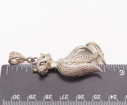 925 Sterling Silver Vintage Pendant Solid Dented Carved Designer Cat   PT22975