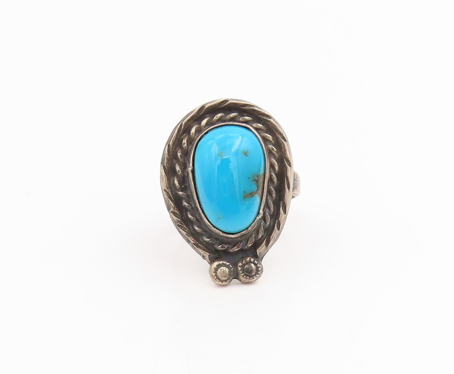 925 Sterling Silver Vintage Ring NAVAJO Cabochon Turquoise Band  Sz 7.5  RG34808