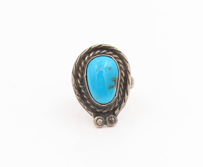 925 Sterling Silver Vintage Ring NAVAJO Cabochon Turquoise Band  Sz 7.5  RG34808