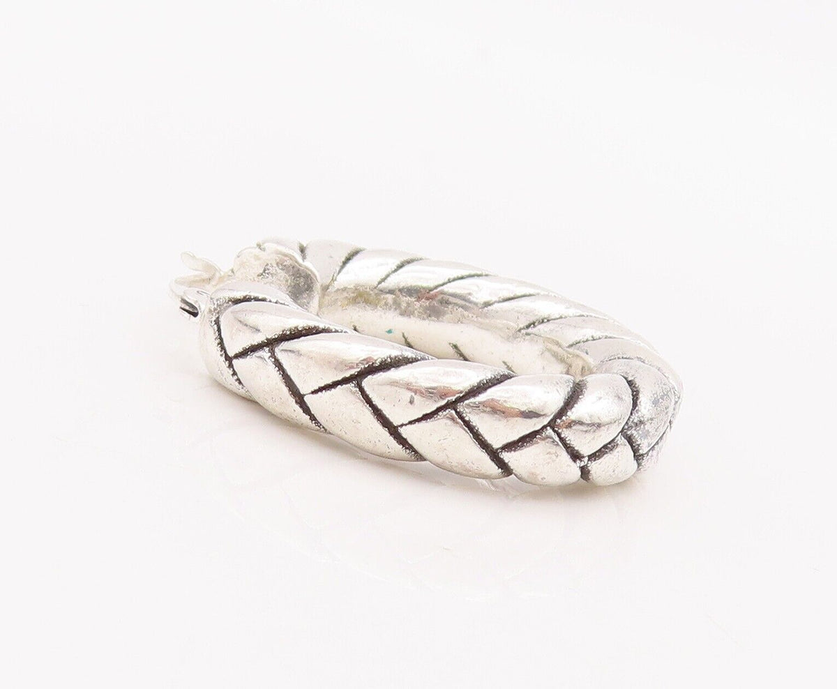 925 Sterling Silver Vintage Earrings Solid Twisted Rope Etched Hoops  EG13088