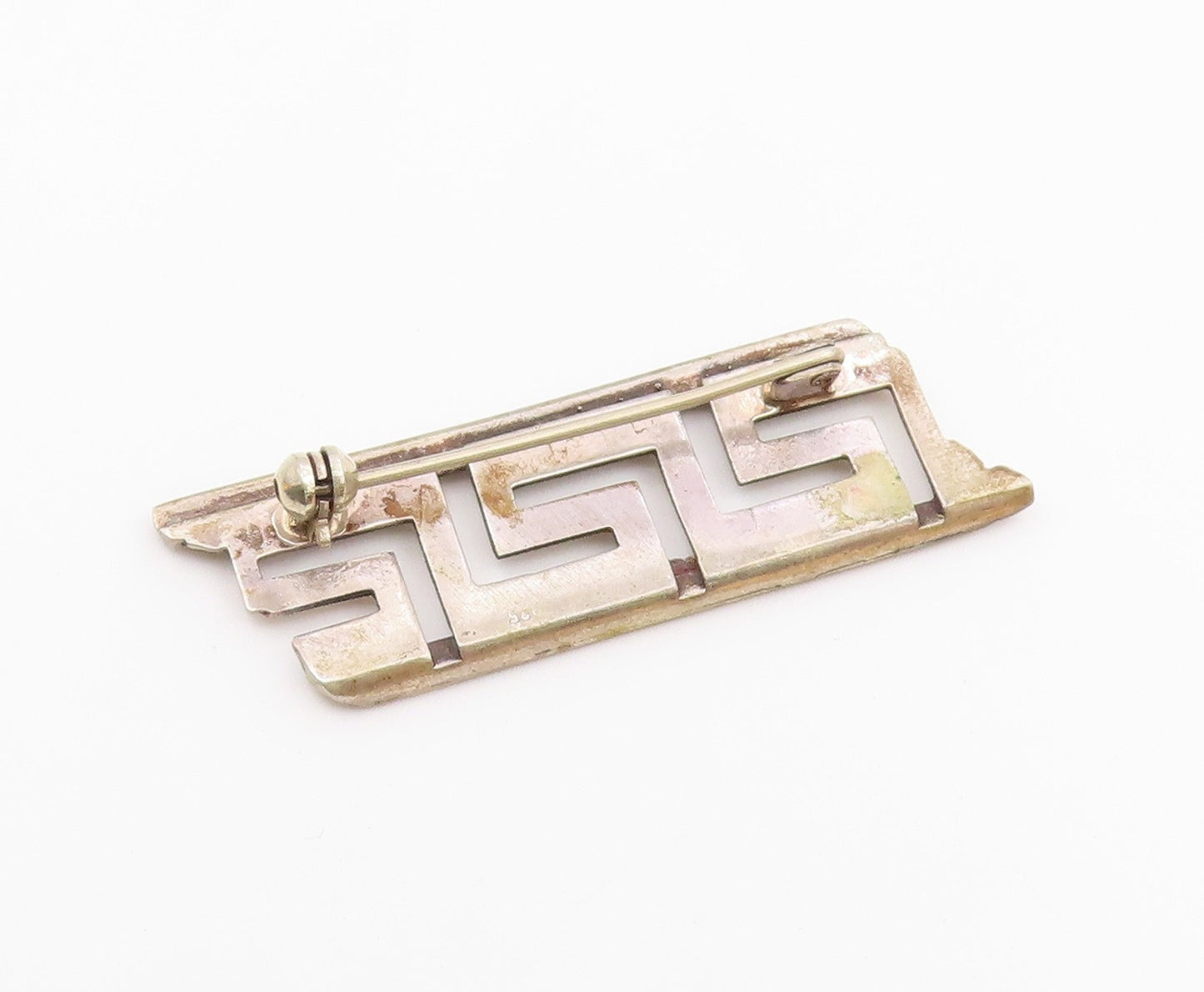 925 Sterling Silver  Vintage Carved Beaded Maze Pattern Brooch Pin  BP9615
