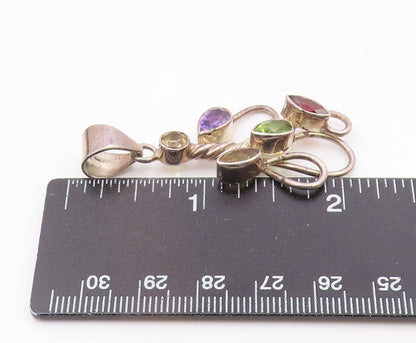 925 Silver  Vintage Garnet Amethyst Peridot & Citrine Floral Pendant  PT16608