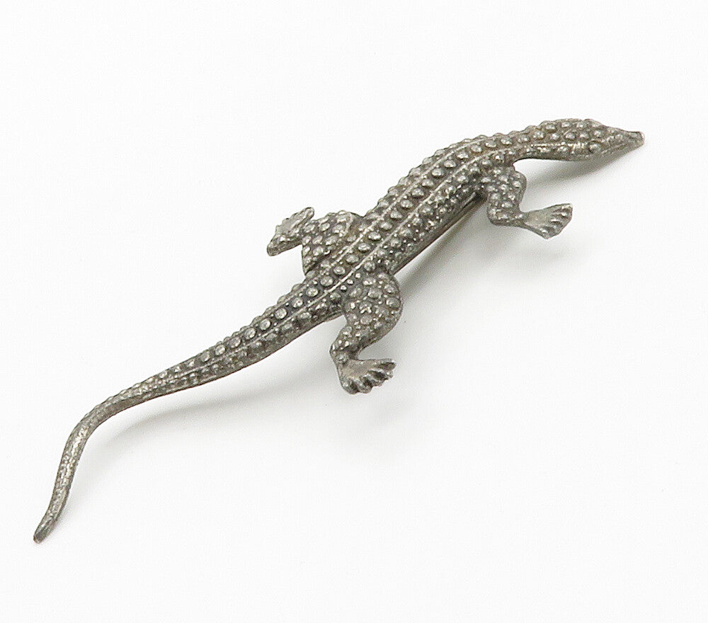 925 Sterling Silver  Vintage Dark Tone Crawling Lizard Motif Brooch Pin BP5882