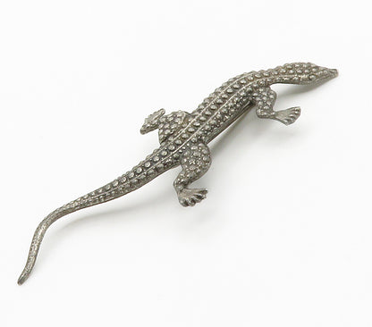 925 Sterling Silver  Vintage Dark Tone Crawling Lizard Motif Brooch Pin BP5882