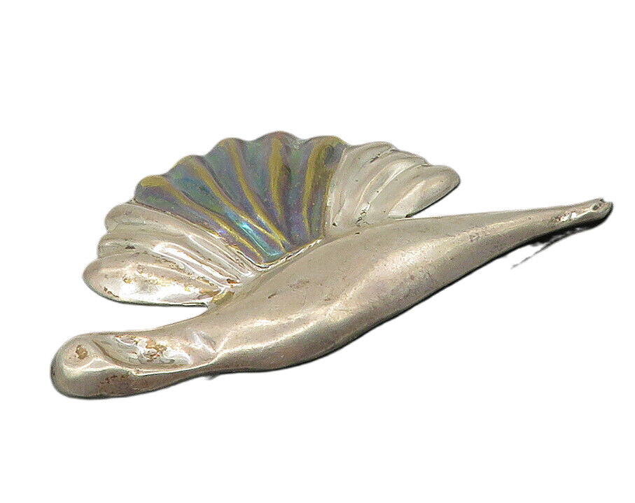 MEXICO 925 Sterling Silver  Vintage Shiny Fluted Wing Bird Brooch Pin  BP3995