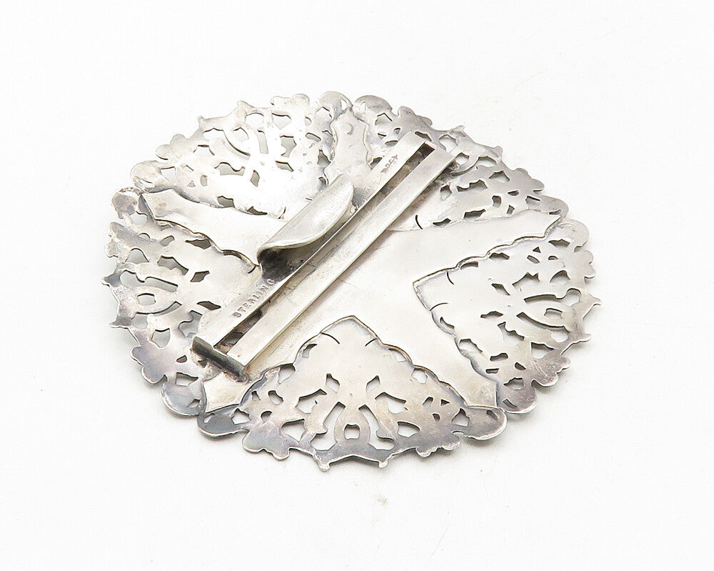925 Sterling Silver  Vintage Floral Baroque Swirl Star Belt Buckle  TR1616