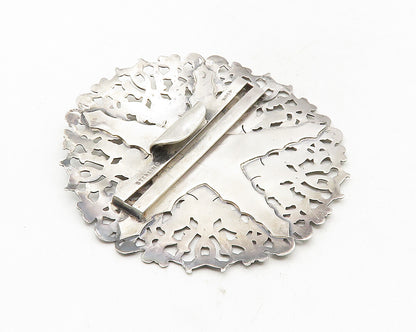 925 Sterling Silver  Vintage Floral Baroque Swirl Star Belt Buckle  TR1616