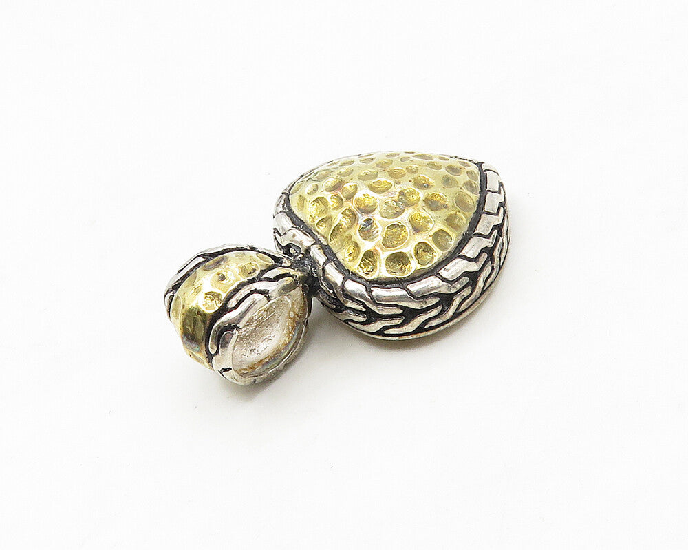 925 Sterling Silver  Vintage Two Tone Hammered Love Heart Pendant  PT13945