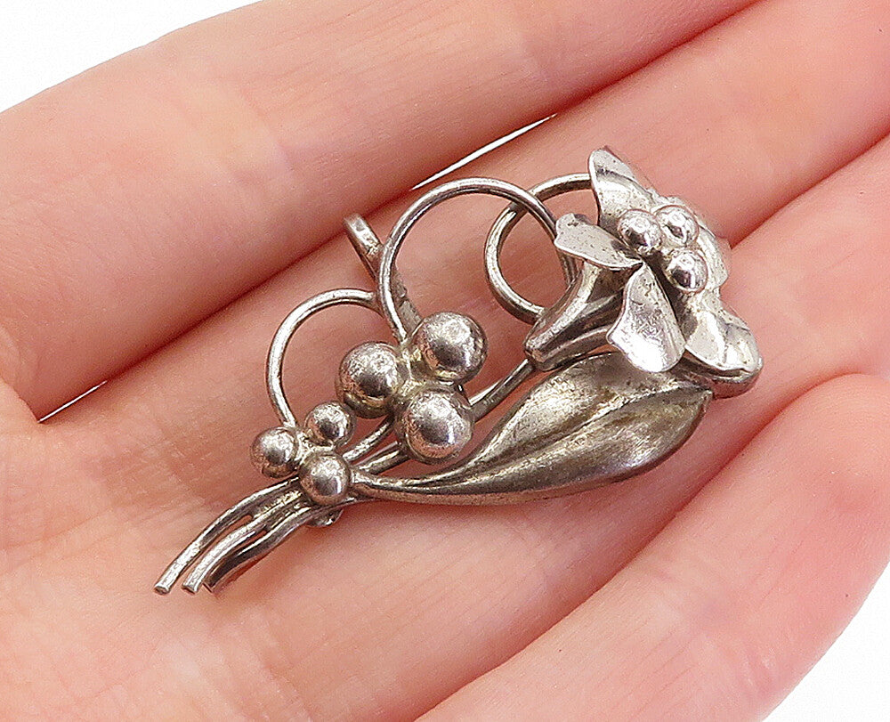 CARL ART 925 Silver  Vintage Petite Sculpted Flower Swirl Brooch Pin  BP1589