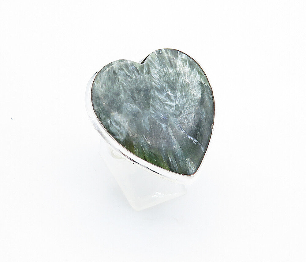 925 Sterling Silver  Love Heart Shaped Green Jasper Cocktail Ring Sz 9  RG7743