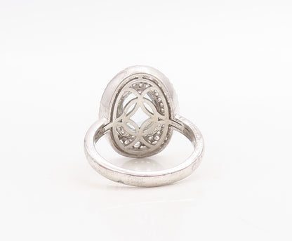 925 Sterling Silver Vintage Ring Oval Blue Halo White Topaz Inlay Sz 8.5 RG30529