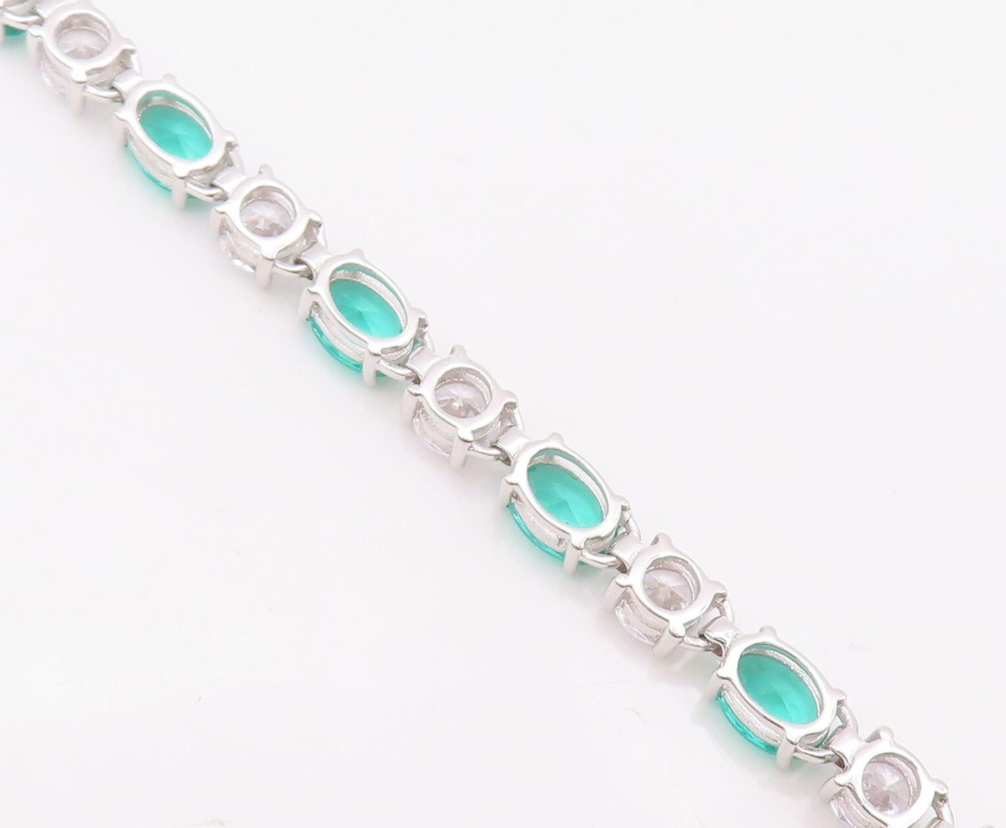 925 Sterling Silver Vintage Bracelet Oval Cut Sea Green & White Topaz  BT10880