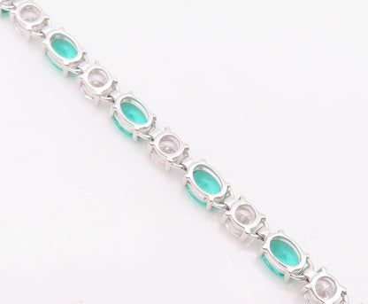 925 Sterling Silver Vintage Bracelet Oval Cut Sea Green & White Topaz  BT10880