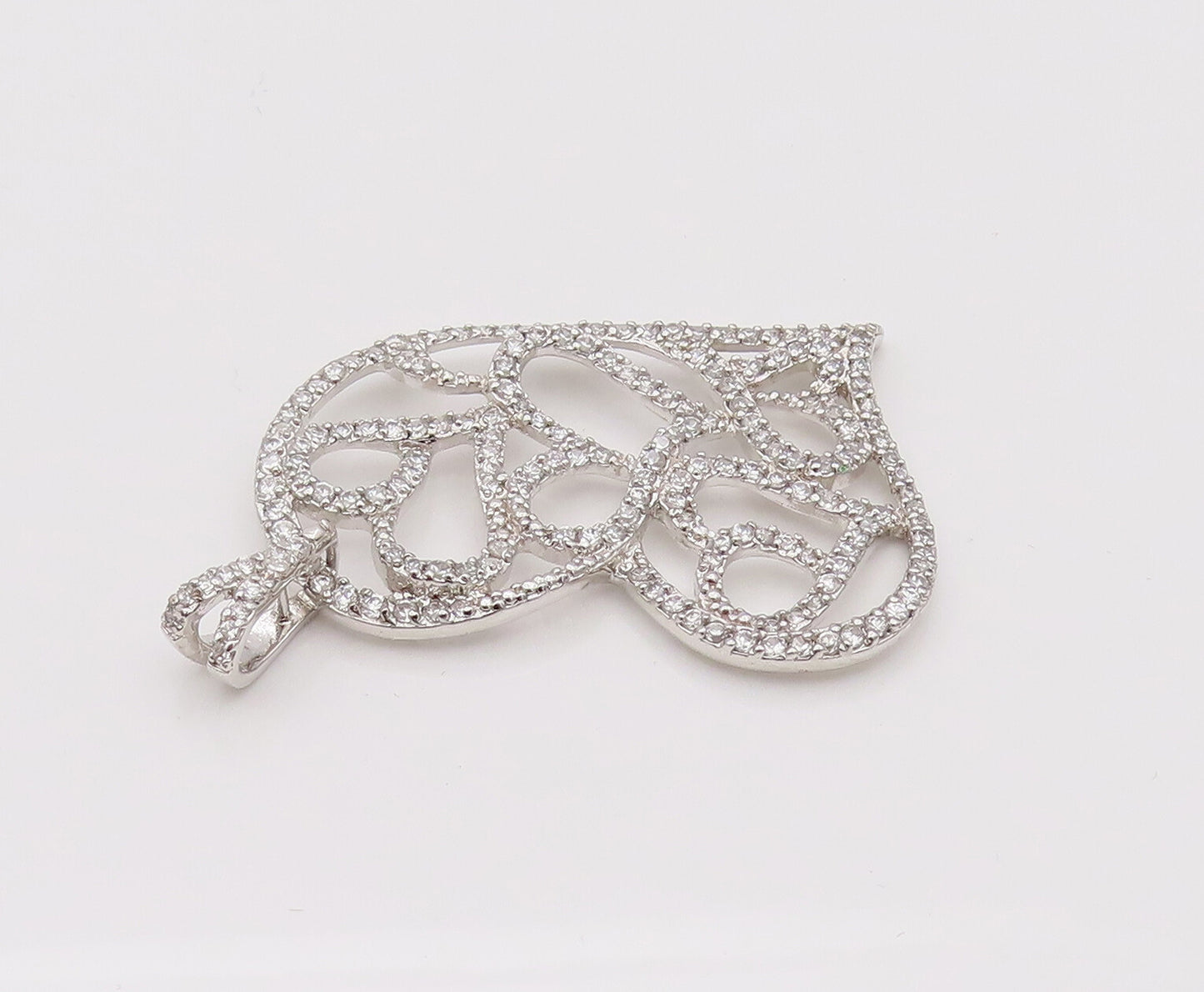 925 Silver  Vintage CZ Stretch Heart With Hearts Inside Love Pendant  PT22054