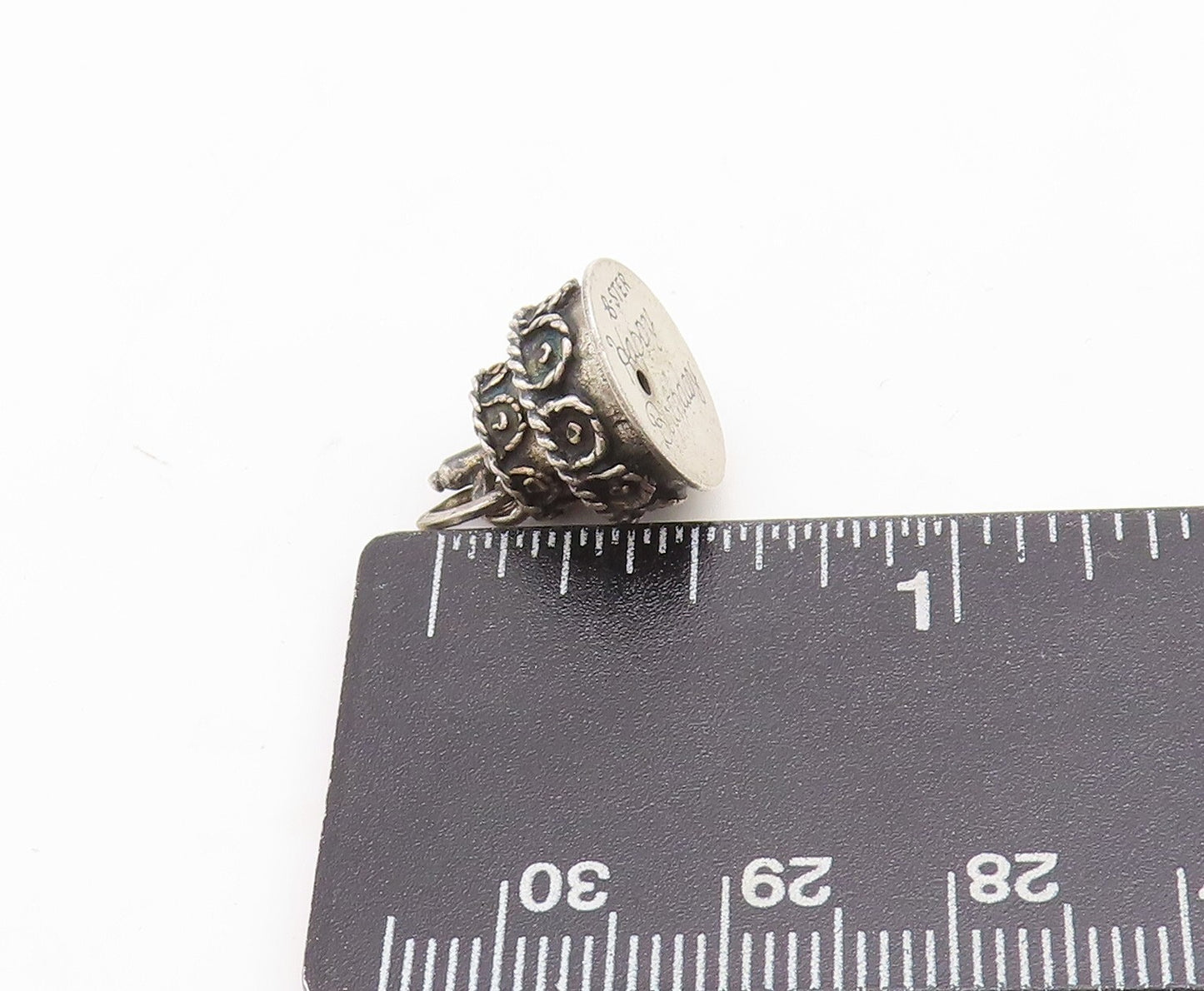 925 Sterling Silver Vintage Pendant Dark Tone Carved Cake Charm  PT23712
