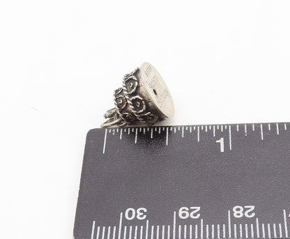 925 Sterling Silver Vintage Pendant Dark Tone Carved Cake Charm  PT23712