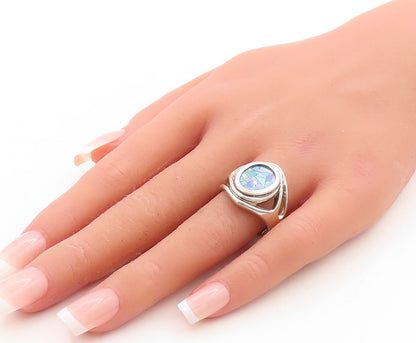925 Sterling Silver Vintage Ring WHITNEY KELLY Fire Opal Collage  Sz 8  RG31558