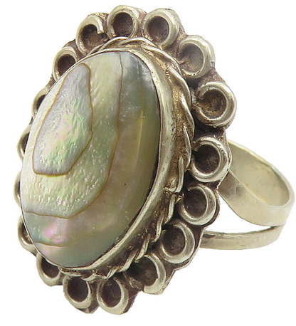 925 Sterling Silver  Vintage Abalone Shell Floral Cocktail Ring Sz 6  RG10968