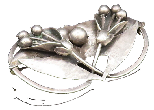 925 Sterling Silver  Vintage Antique Hammered Double Flower Brooch Pin  BP9624