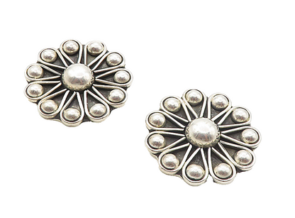 MEXICO 925 Sterling Silver  Vintage Flower Motif Non Pierce Earrings  EG3837