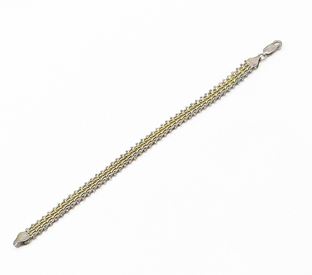 925 Sterling Silver  Vintage Shiny Two Tone Arrow Link Chain Bracelet  BT6016