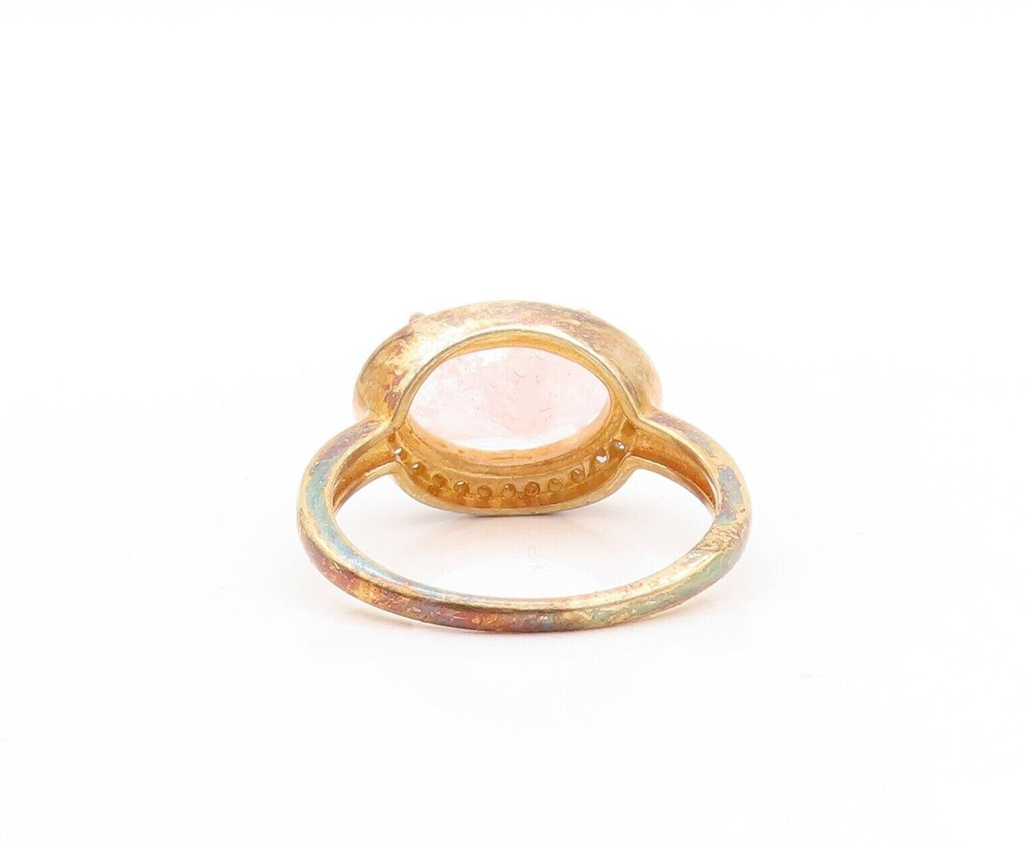 925 Sterling Silver Vintage Ring Gold Plated Diamonds & Morganite  Sz 8 RG30024