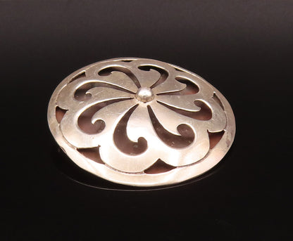 MEXICO 925 Silver  Vintage Carved Floral Spiral Pinwheel Brooch Pin  BP10089
