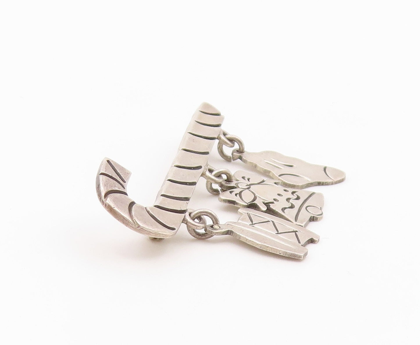 MEXICO 925 Sterling Silver  Vintage Candy Cane Christmas Brooch Pin  BP3836
