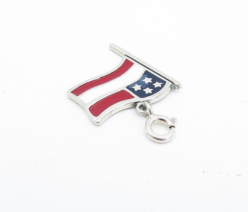 925 Sterling Silver  Vintage Enamel Coated Waving Flag Drop Pendant  PT2648