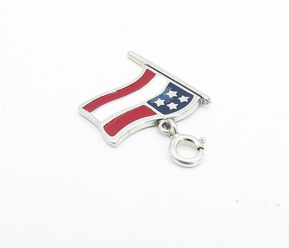 925 Sterling Silver  Vintage Enamel Coated Waving Flag Drop Pendant  PT2648