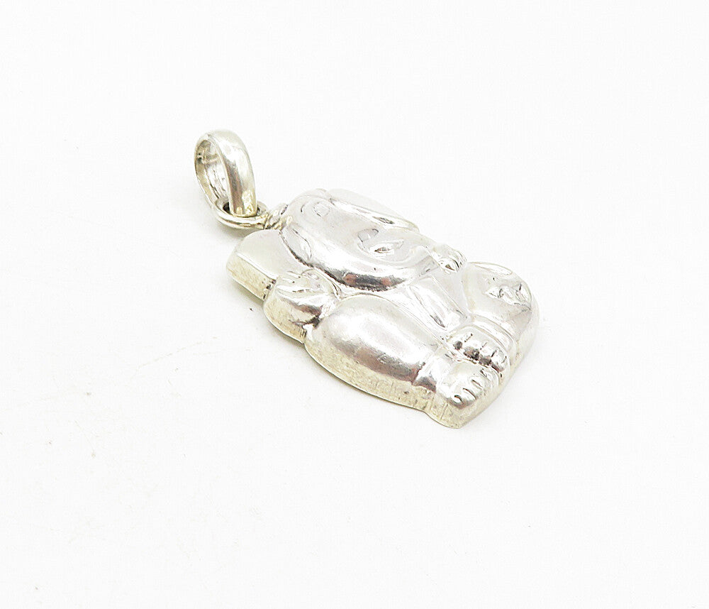 925 Sterling Silver  Vintage Shiny Hollow Sitting Elephant Pendant  PT6675