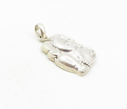 925 Sterling Silver  Vintage Shiny Hollow Sitting Elephant Pendant  PT6675
