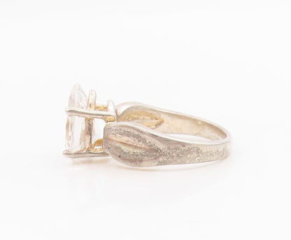925 Sterling Silver Vintage Ring Teardrop Cut CZ Solitaire Band  Sz 7  RG34186