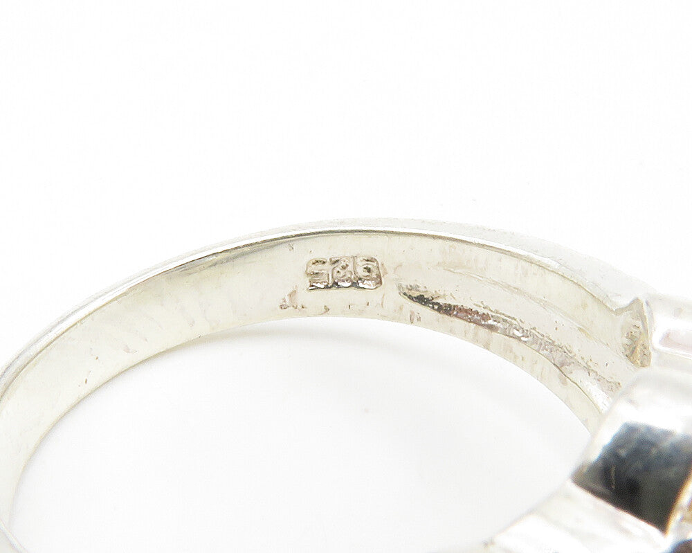 925 Sterling Silver  Blue Topaz Open Floral Shiny Band Ring Sz 7  RG14122