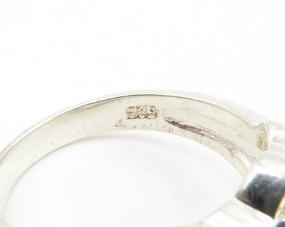 925 Sterling Silver  Blue Topaz Open Floral Shiny Band Ring Sz 7  RG14122