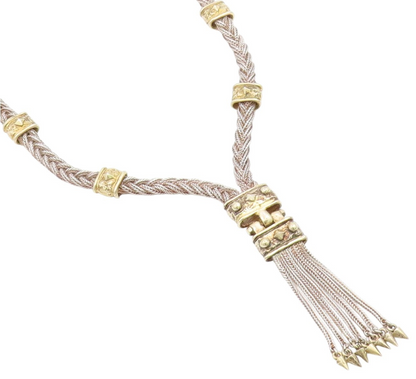 925 Sterling Silver Vintage Necklace ANTIOCH Two Tone Braided Rope Tassel NE4876