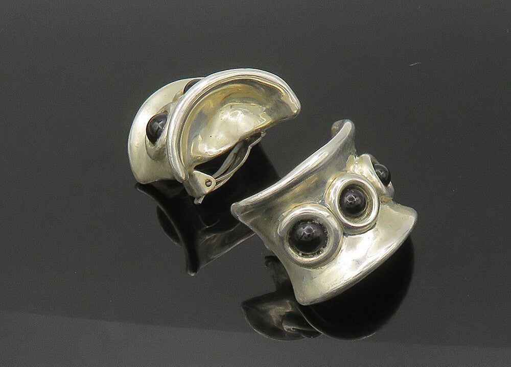 BATAMI ISRAEL 925 Silver  Vintage Black Onyx Non Pierce Earrings  EG10862