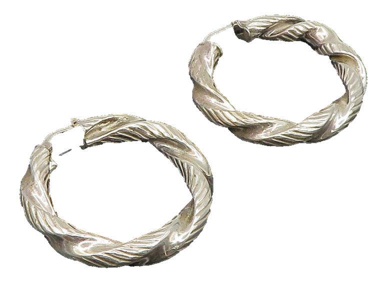 925 Sterling Silver  Vintage Etched Rope Twist Hoop Earrings  EG11581