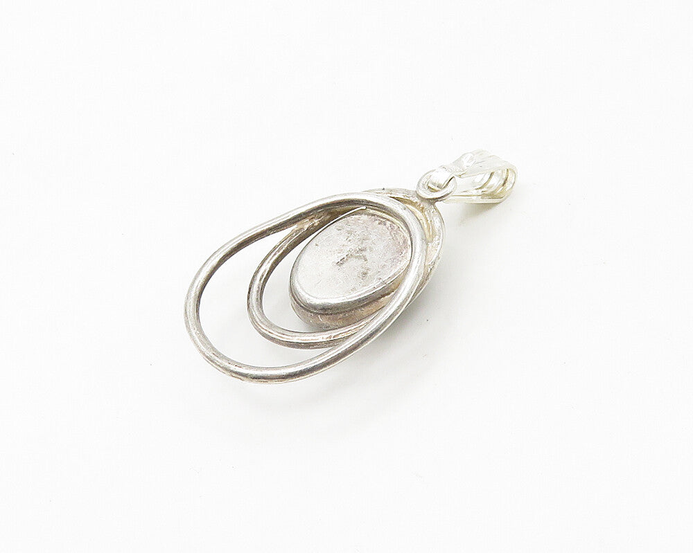 925 Sterling Silver  Vintage Cabochon Cut Hematite Shiny Pendant  PT13901