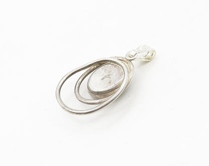 925 Sterling Silver  Vintage Cabochon Cut Hematite Shiny Pendant  PT13901