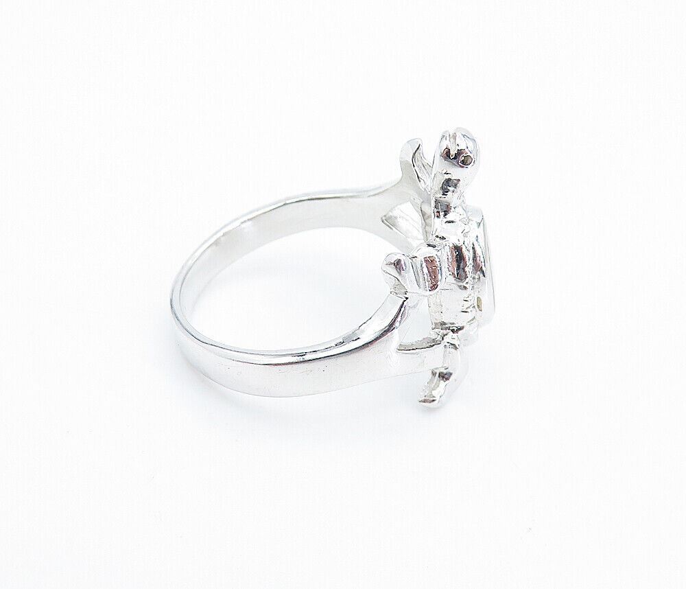 925 Sterling Silver  Fire Opal Turtle Motif Shiny Band Ring Sz 7.5  RG8226