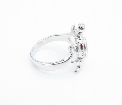 925 Sterling Silver  Fire Opal Turtle Motif Shiny Band Ring Sz 7.5  RG8226