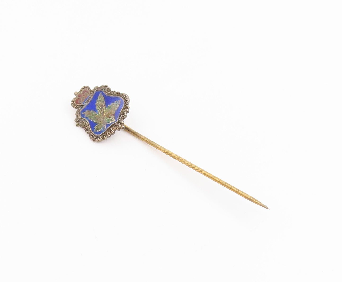 925 Sterling Silver  Vintage Enamel Royal Crown Floral Leaf Lapel Pin  TR3061