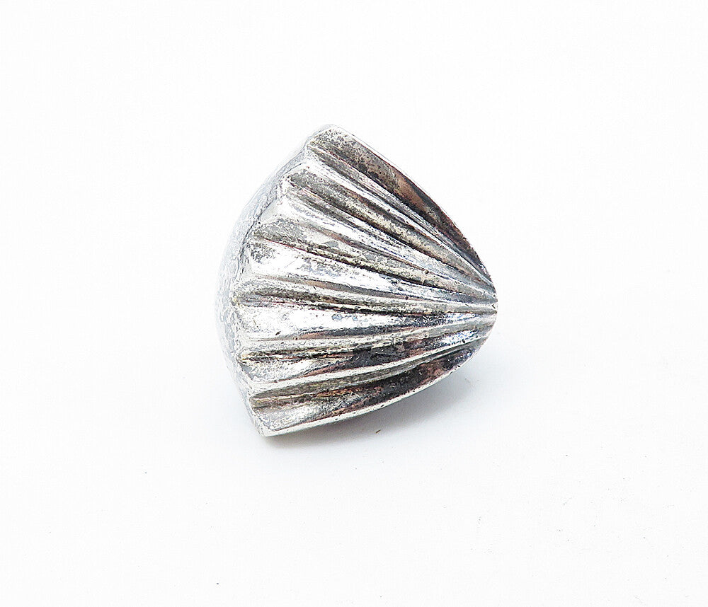 MEXICO 925 Silver  Vintage Dark Tone Scalloped Dome Band Ring Sz 7  RG6974