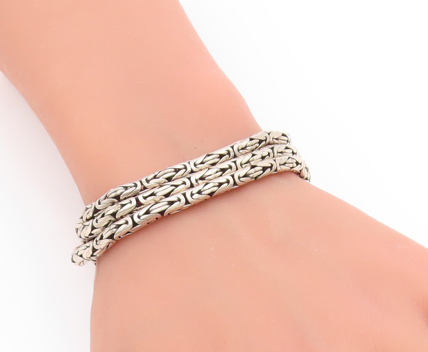 925 Sterling Silver Vintage Bracelet BALI Intricate Byzantine Link Chain  BT5956