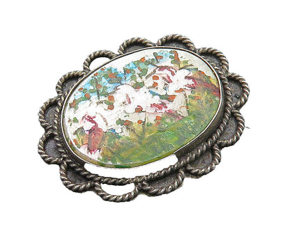 ISRAEL 925 Sterling Silver  Vintage Antique Mother Of Pearl Brooch Pin  BP9122