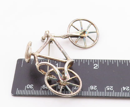 925 Sterling Silver  Vintage Shiny Bicycle Brooch Pin (MOVES)  BP8353